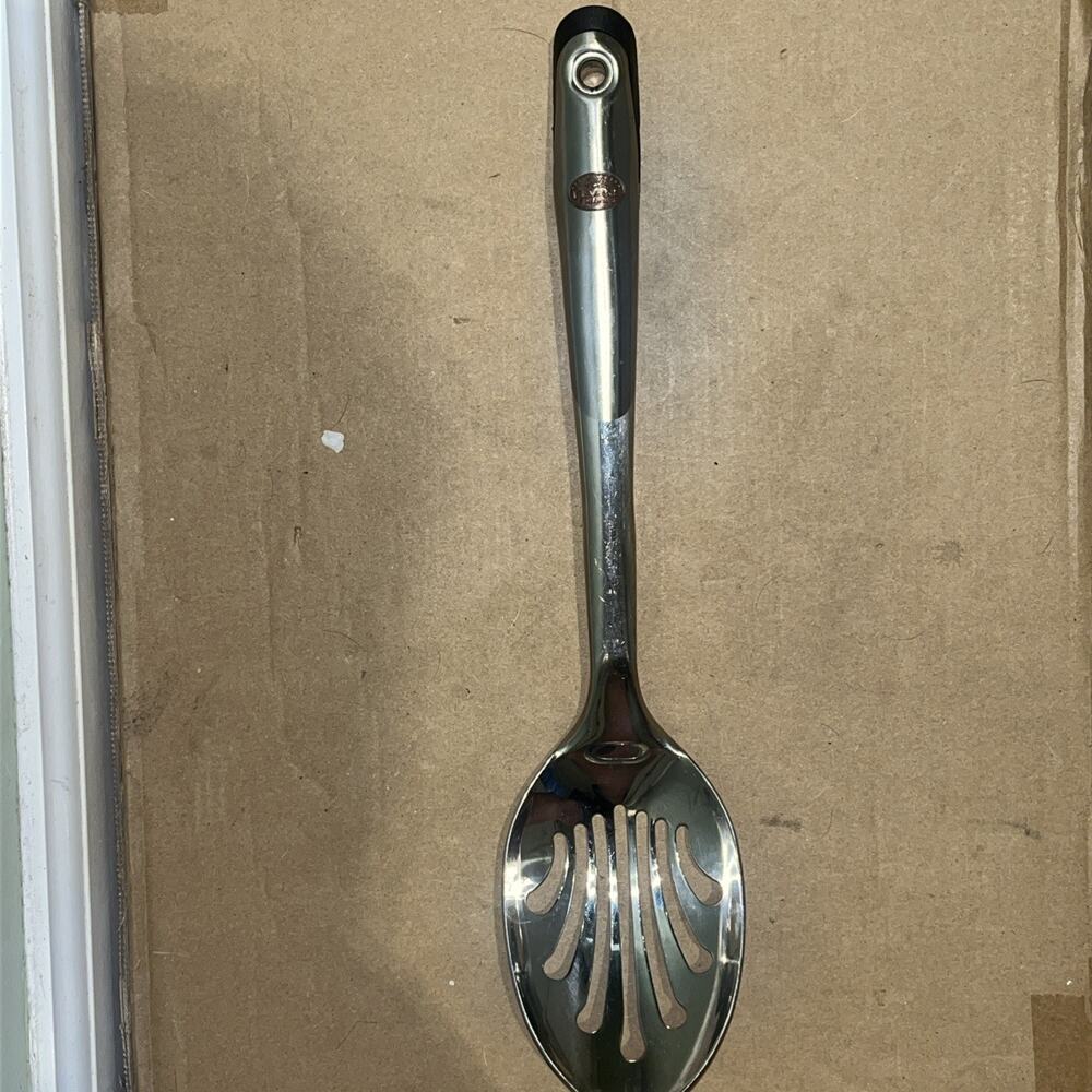 Vintage Revere Ware Heavy Duty Stainless Steel w/Silicone Grip Slotted Spoon 13"
